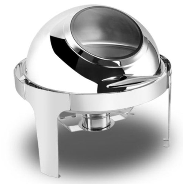 Nồi buffet với khay inox hình tròn, nắp kính sang trọng.