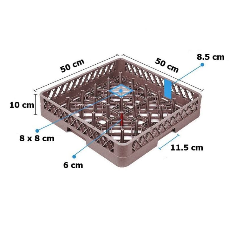 Kích thước rack ly 25 ngăn chiều dài 50cm, chiều rộng 25cm