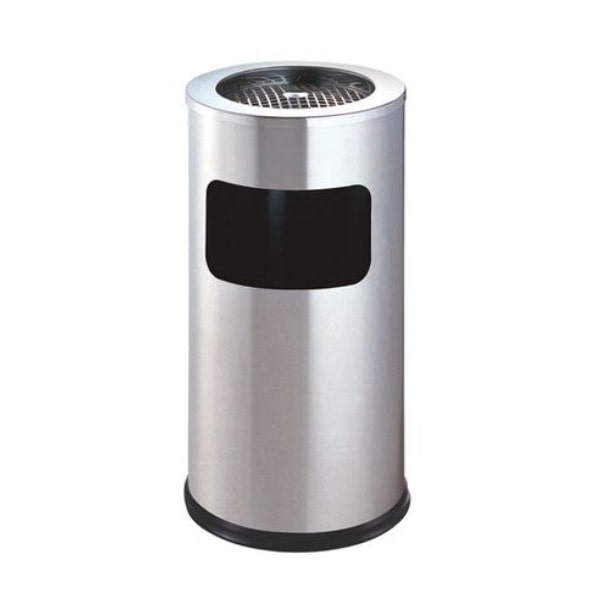 Thùng đựng rác inox có gạt tàn phía trên hình tròn