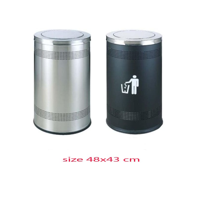 Thùng rác nắp lật có hai màu inox sáng bóng và màu đen