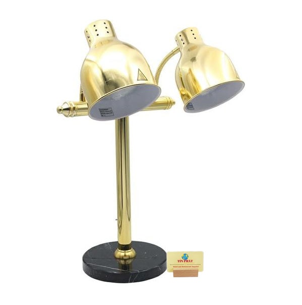 Đền hâm nóng buffet màu vàng, chân đế bằng đá.