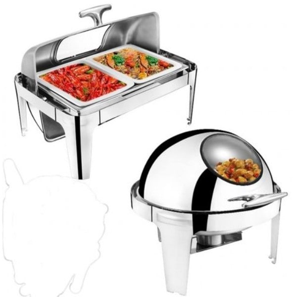 Nồi hâm nóng thức ăn buffet nắp kính hình tròn và hình chữ nhật