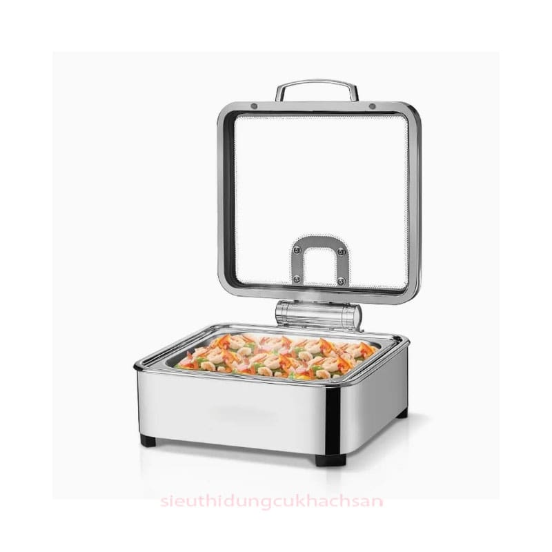 Nắp kính bao phủ toàn bộ nồi buffet giúp giữ nhiệt.