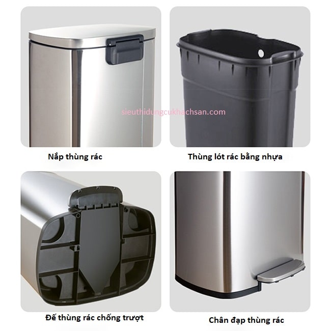 Các bộ phận của thùng rác inox 20 lít