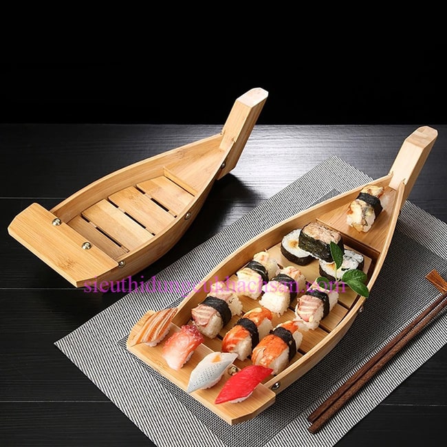 Kệ trưng bày shushi thuyền gỗ