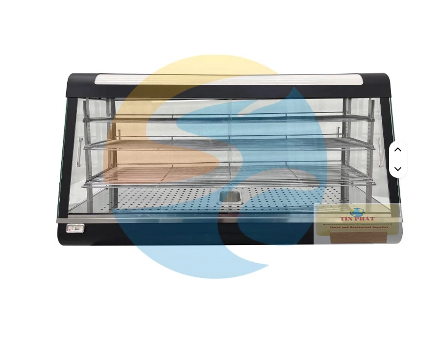 Tủ kính trưng bày thực phẩm, thức ăn.